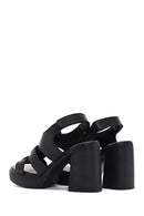 Women's Black Ankle Strap Thick Heeled Leather Sandals | Derimod