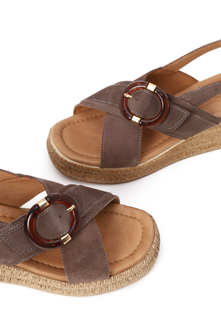 Woman Mink Buckled Wedge Heel Suede Sandal