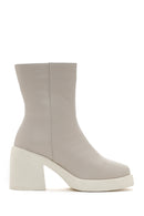 Women's Beige Zippered Heeled Casual Boots | Derimod