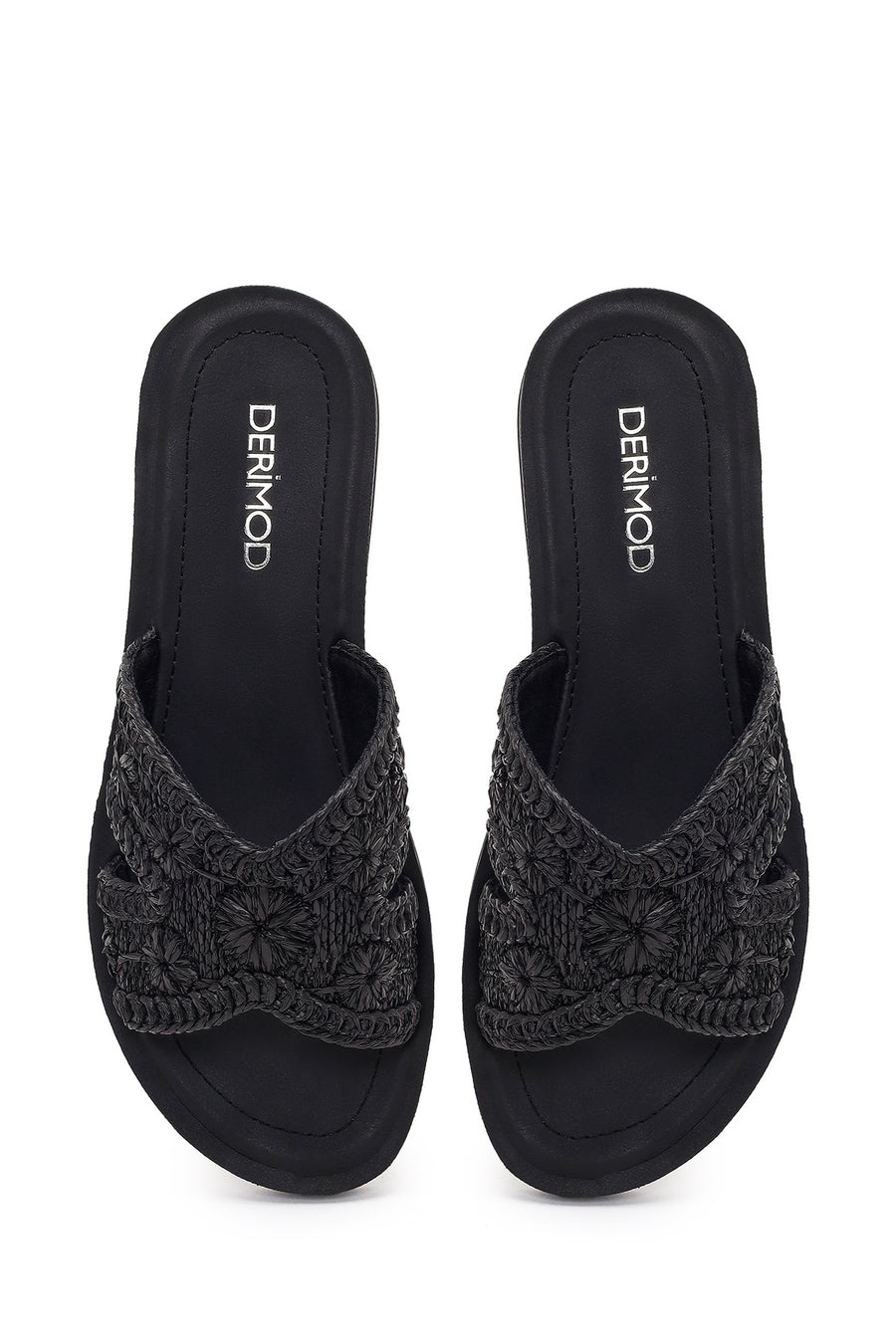 Women's Black Straw Slippers