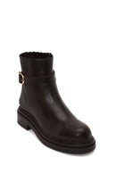 Woman Brown Zip Closure Printed Leather Boots | Derimod