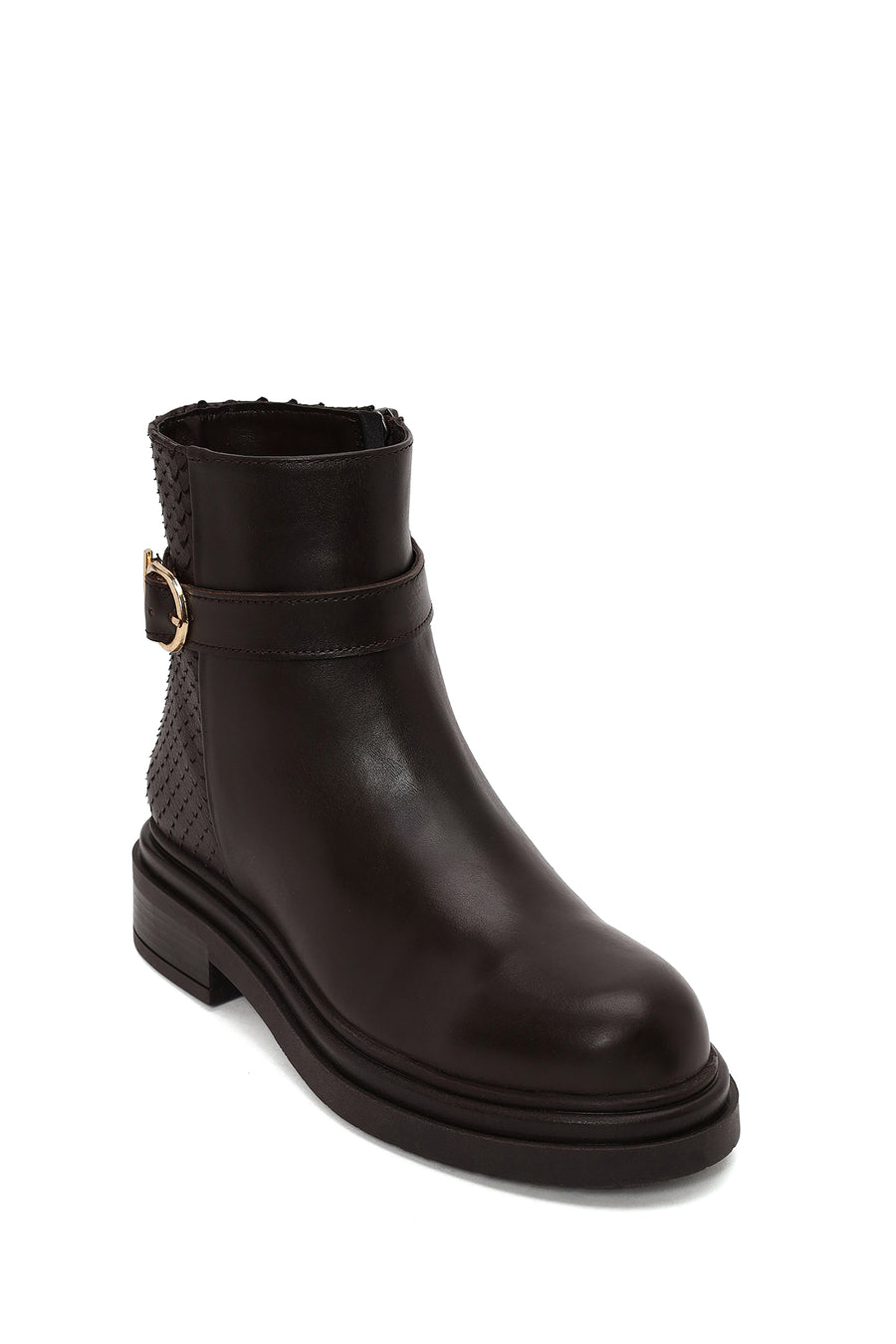 Woman Brown Zip Closure Printed Leather Boots
