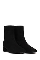 Woman Black Zip Closure Short Thick Heeled Suede Boots | Derimod
