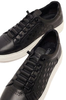 Erkek Siyah Bağcıklı Desenli Deri Sneaker | Derimod