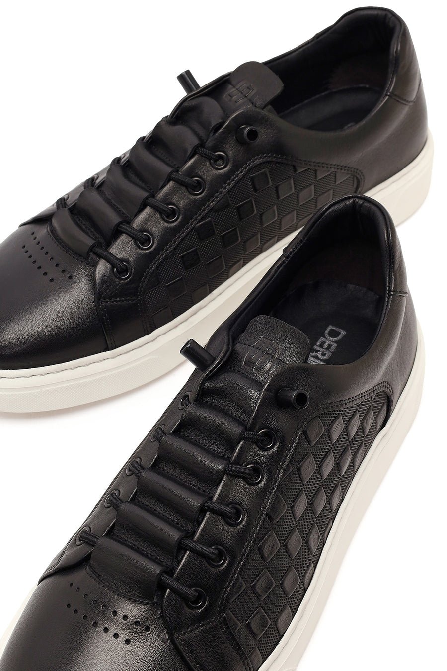 Male Black Lace-Up Patterned Leather Sneaker