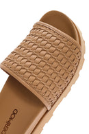 Women's Brown Knit Leather Slippers | Derimod