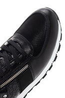 Women's Black Lace-Up Zipper Detail Leather Sneakers | Derimod