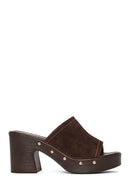 Kadın Kahverengi Kalın Topuklu Süet Deri Terlik | Derimod