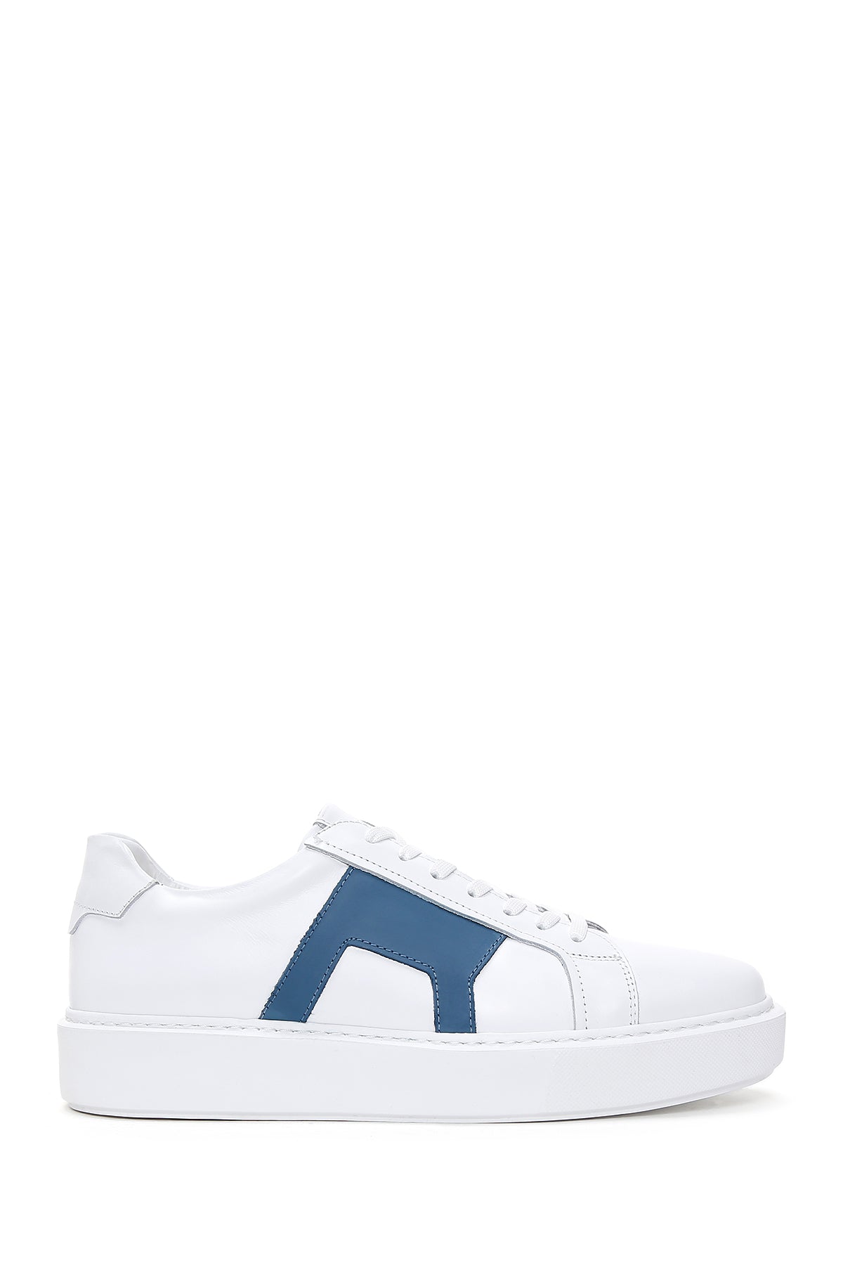 Men's White Blue Patterned Leather Thick Soled Sneaker 23SFD629118 | Derimod