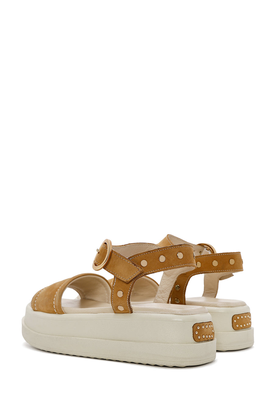 Women's Tan Ankle Buckle Thick Soled Nubuck Leather Sandals