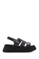 Women's Black Thick-Sole Leather Sandals | Derimod