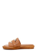 Women's Tan Leather Comfort Slippers | Derimod