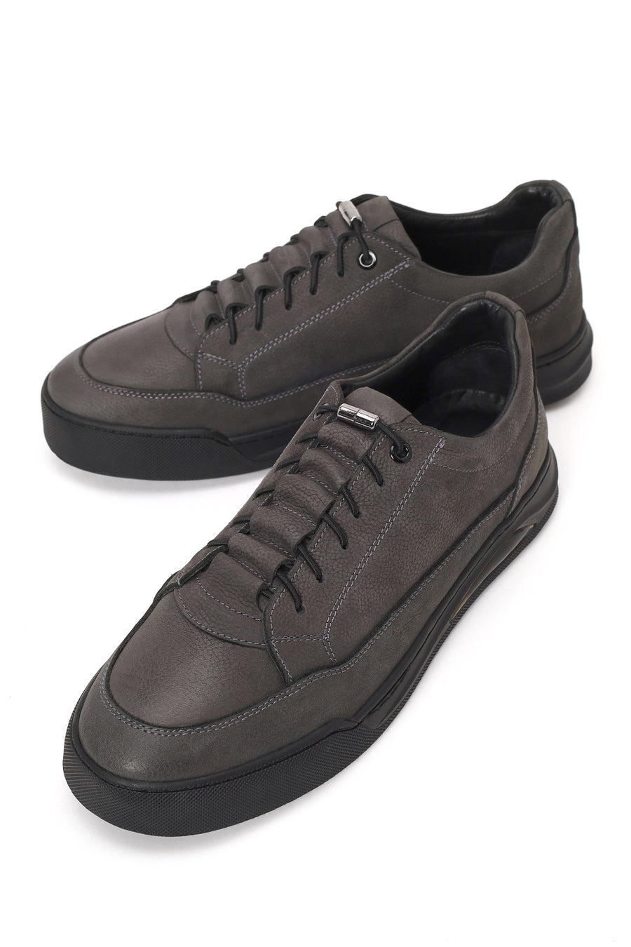 Male Gray Lace-up Thick-soled Nubuck Leather Casual Sneaker
