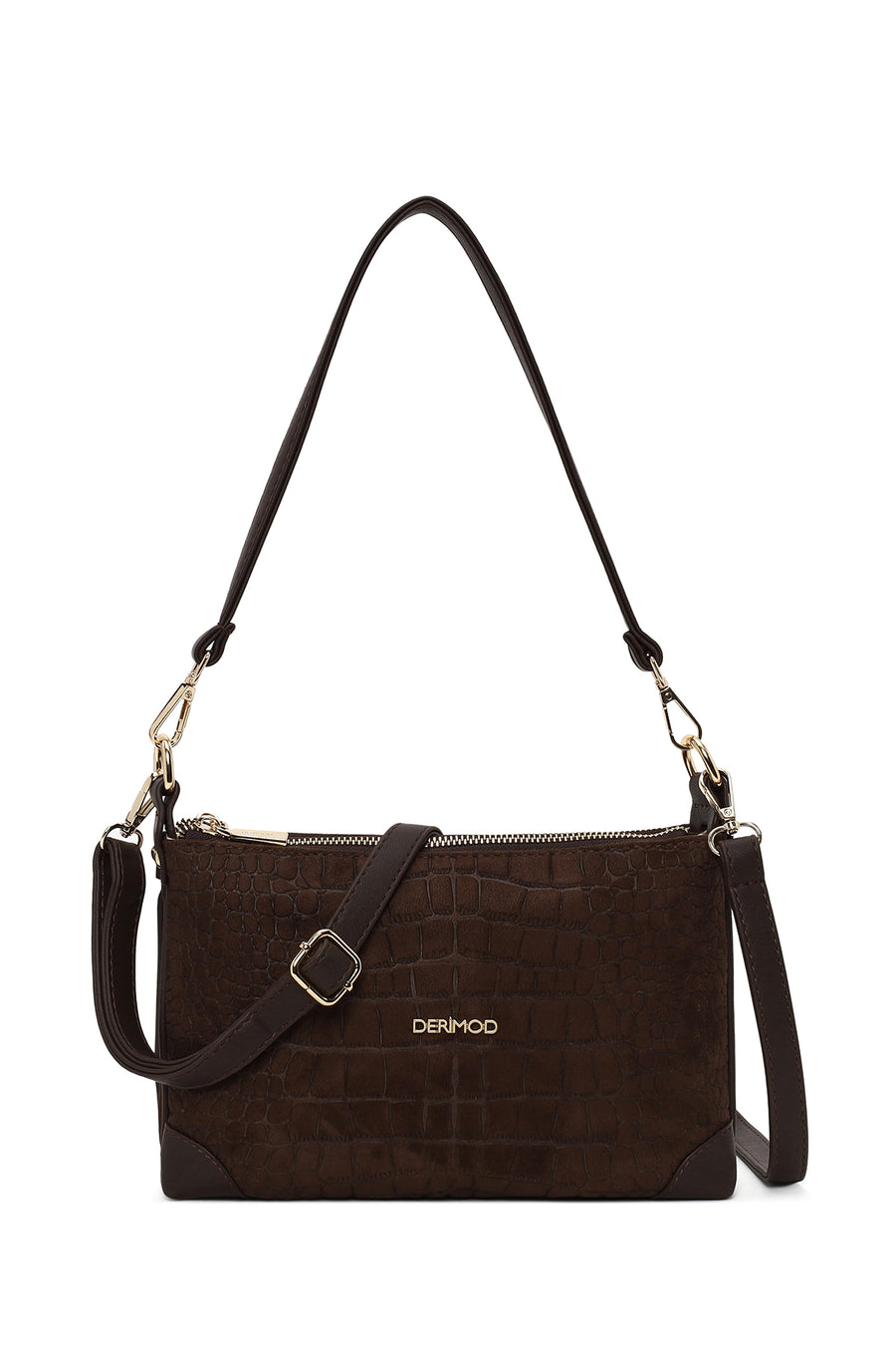 Woman Brown Printed Long-Strap Suede Shoulder Bag WB50001390 | Derimod