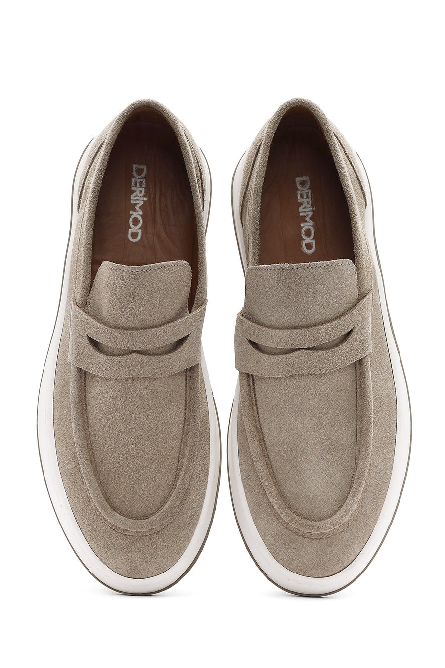 Men's Beige Chunky Suede Leather Loafers