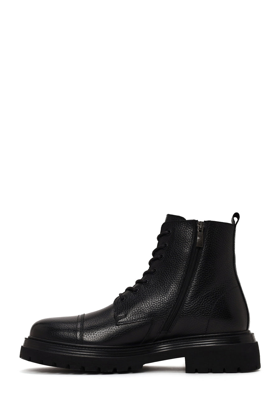 Male Black Lace-up Zip Closure Leather Casual Boots