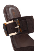 Women's Brown Buckled Suede Leather Slippers | Derimod