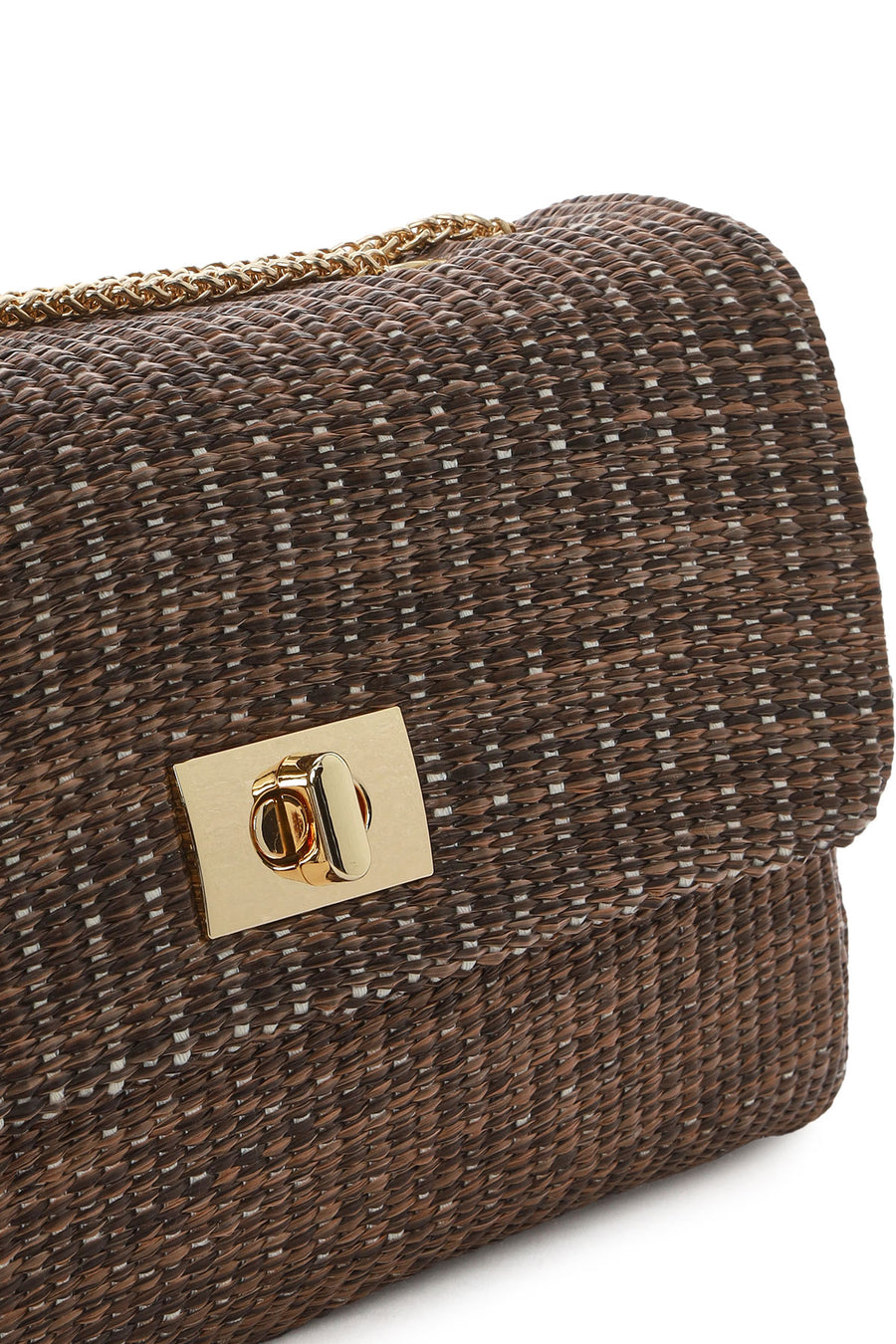 Women's Brown Long Chain Strap Straw Shoulder Bag