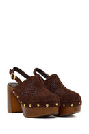 Woman Brown Ankle-Buckle Platform High Thick-Heeled Suede Sandal | Derimod
