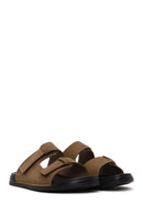 Male Beige Strapped Nubuck Leather Slipper | Derimod