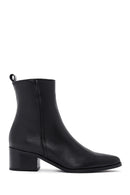 Women's Black Zipper Detailed Low Heel Leather Boots | Derimod