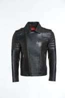 Speedy Men's Black Biker Leather Coat | Derimod