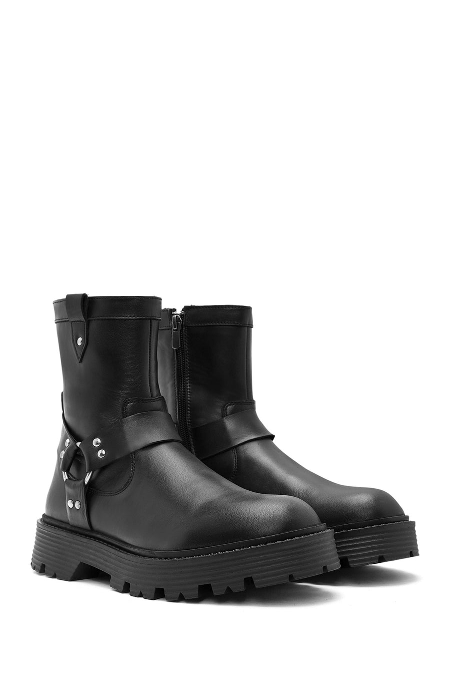 Men's Black Zippered Leather Casual Boots