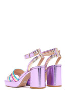 Women's Purple Metallic Thick Heeled Sandals | Derimod