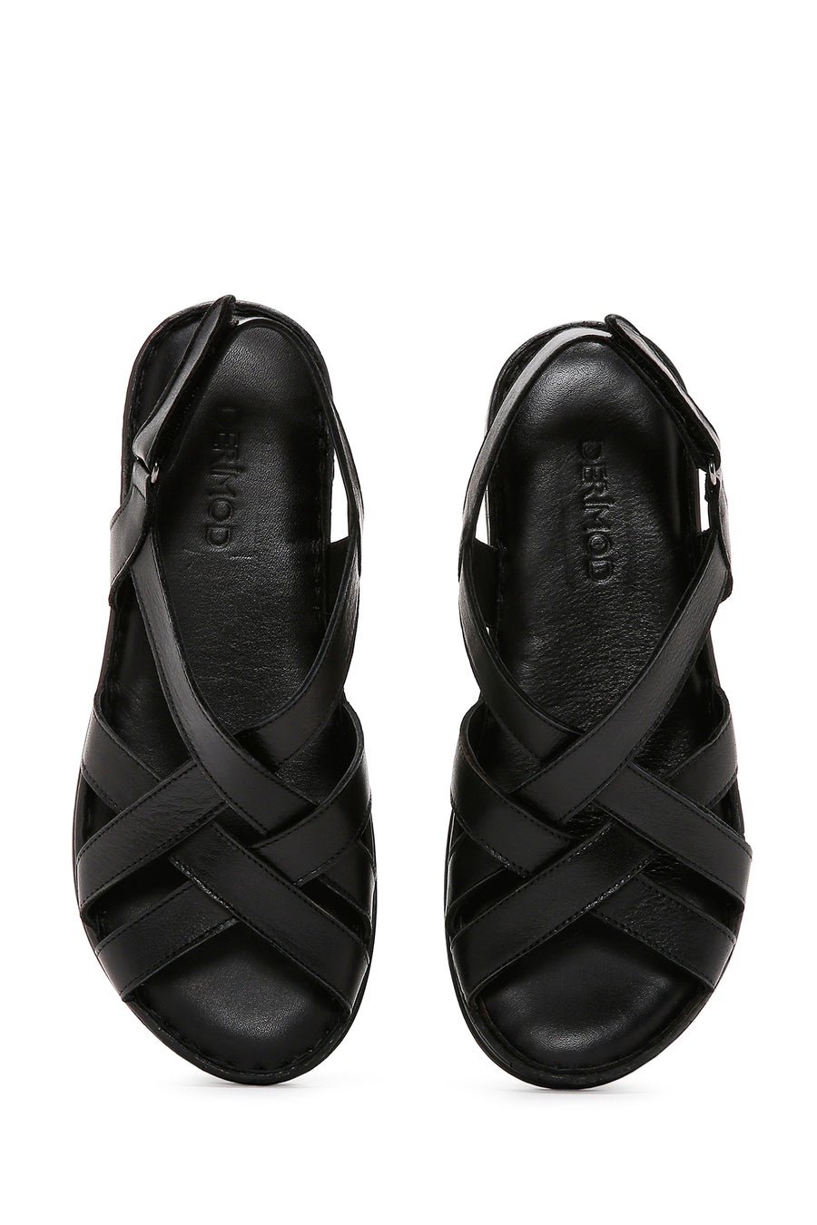Women's Black Ankle Strap Leather Comfort Sandals