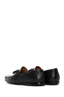 Men's Black Leather Printed Tassel Loafer | Derimod