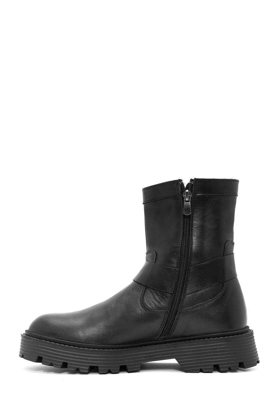 Men's Black Zippered Leather Casual Boots