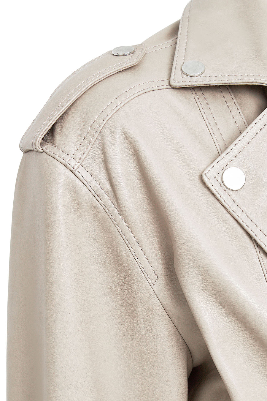 Zendaya Women's Beige Belt Detailed Biker Leather Jacket
