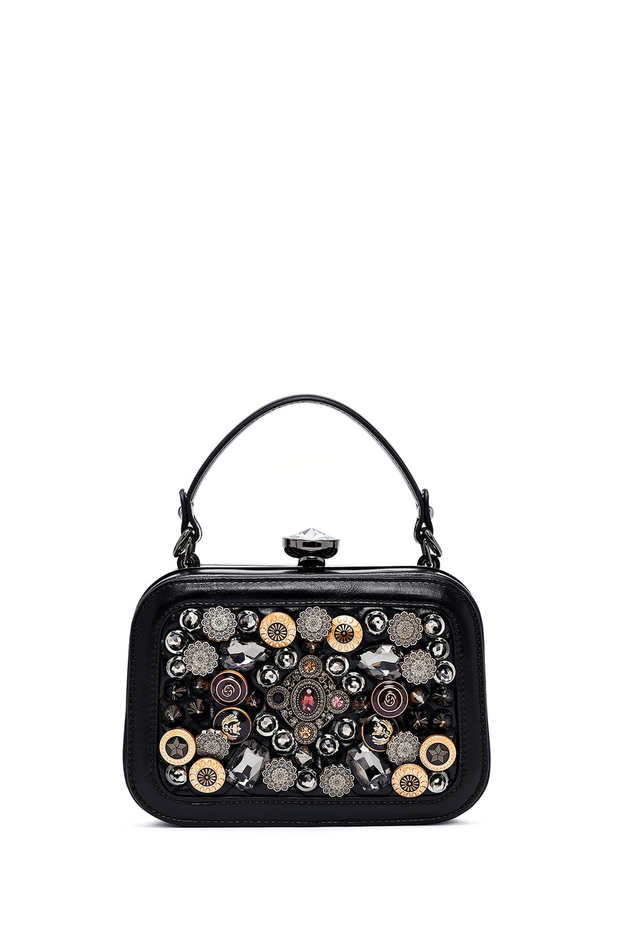 Women's Black Long Strap Stone Bag
