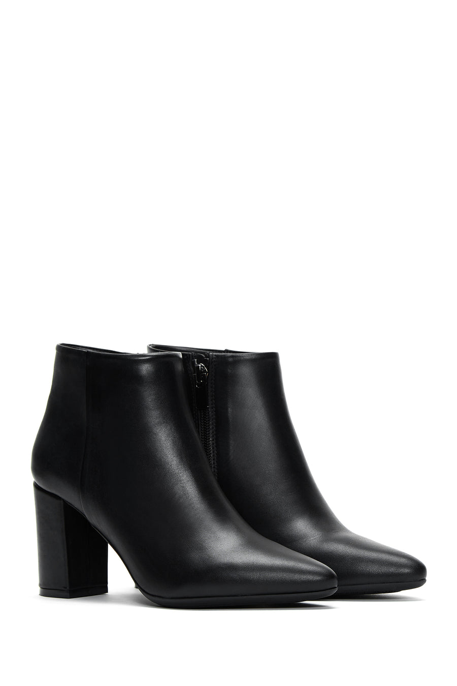 Women's Black Zipper Heeled Leather Boots