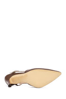 Women's Brown Open Back High Thin Heel Leather Shoes | Derimod