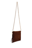 Woman Brown Suede Clutch Bag with Long Chain Strap | Derimod