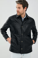 Eric Men's Black Shirt Style Leather Jacket | Derimod