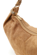 Woman Beige Suede Shoulder Bag | Derimod