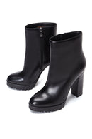 Women's Black Zippered High Heel Leather Boots | Derimod