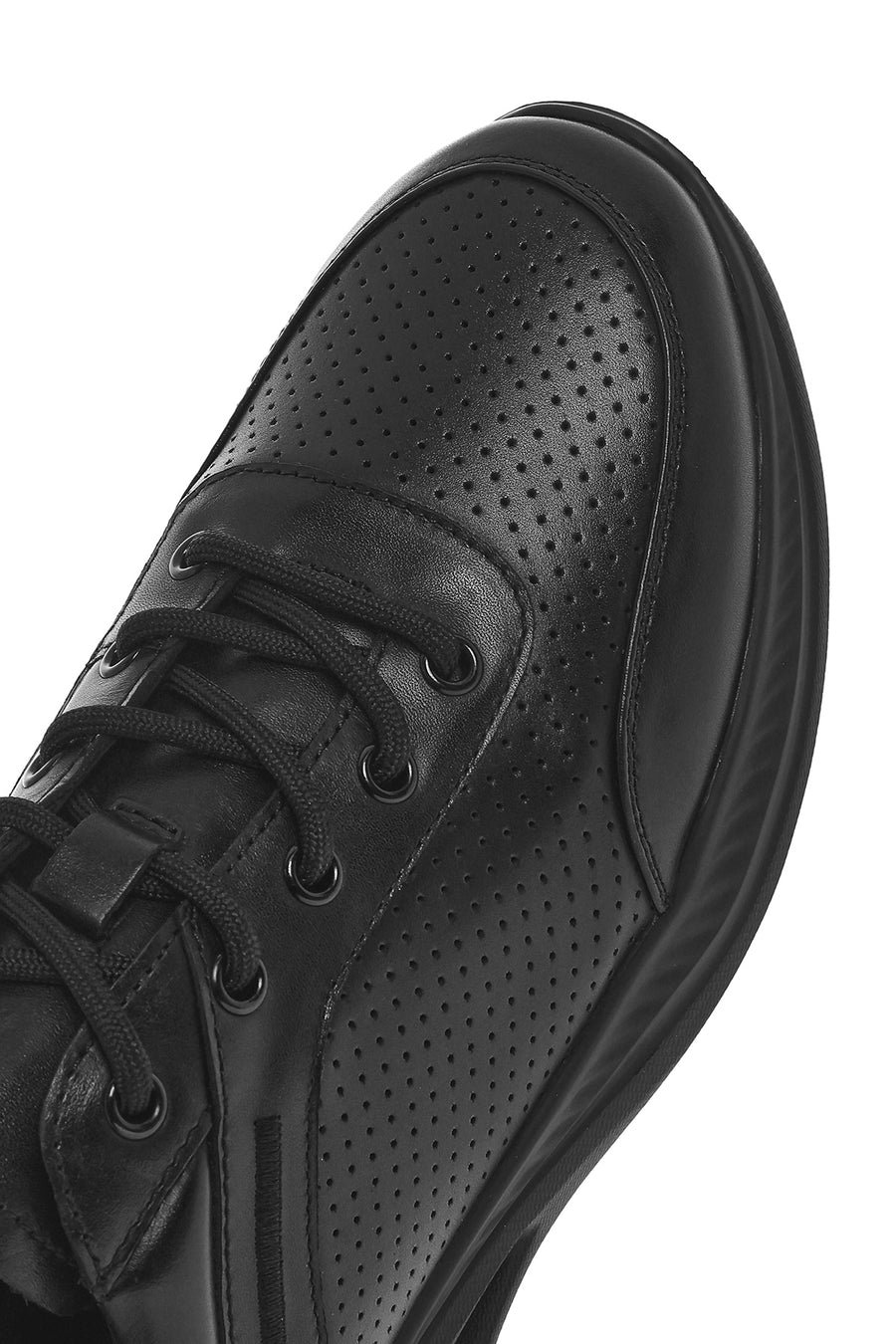Erkek Siyah Bağcıklı Deri Sneaker