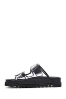 Women's Black Leather Stone Transparent Slippers | Derimod