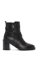 Women's Black Thick Heeled Leather Zipper Boots | Derimod