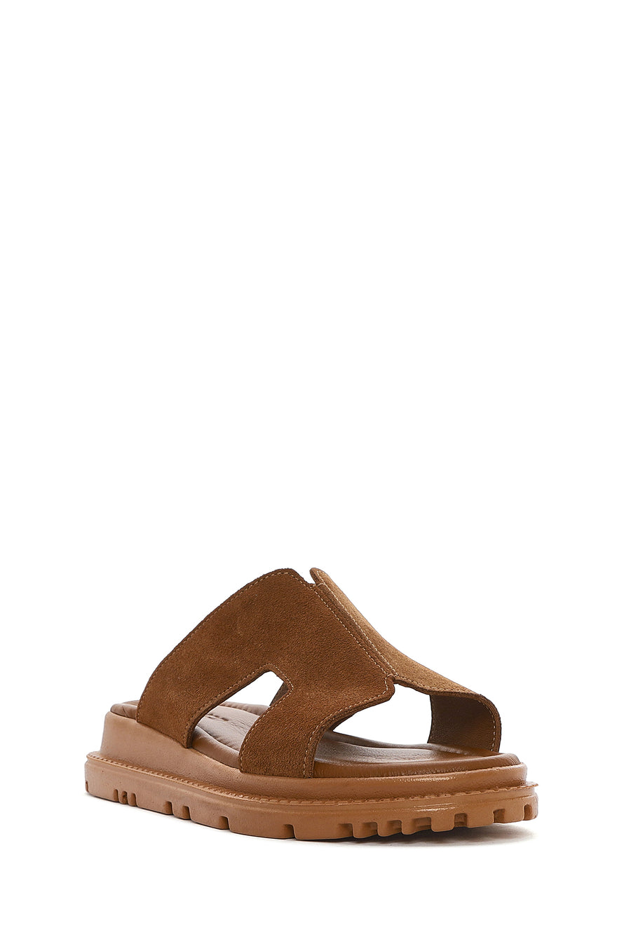 Women's Brown Thick Soled Suede Leather Slippers