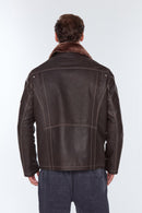 Angelo(Plus) Men's Brown Leather Jacket with Fur Collar | Derimod