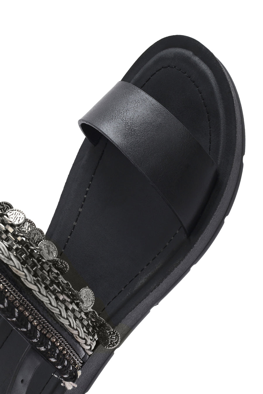 Women's Black Back Tie Stone Sandals