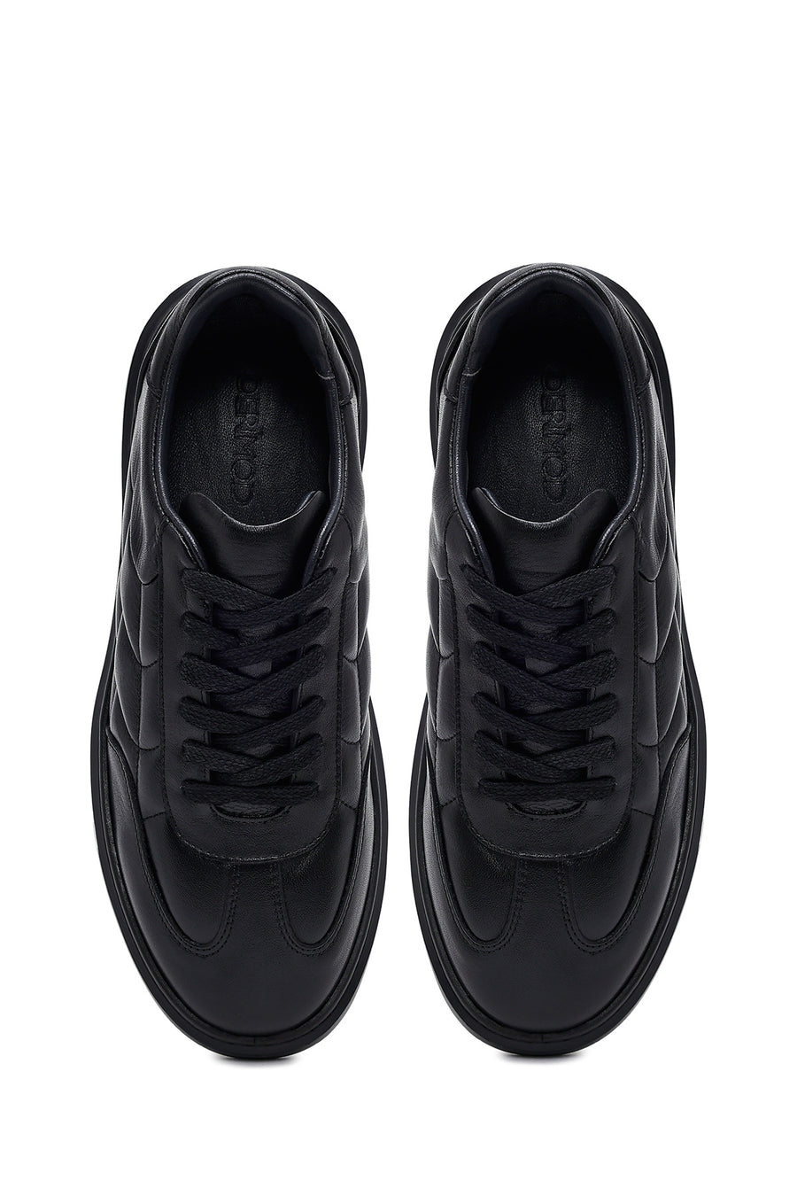 Erkek Siyah Bağcıklı Kalın Tabanlı Baskılı Deri Sneaker