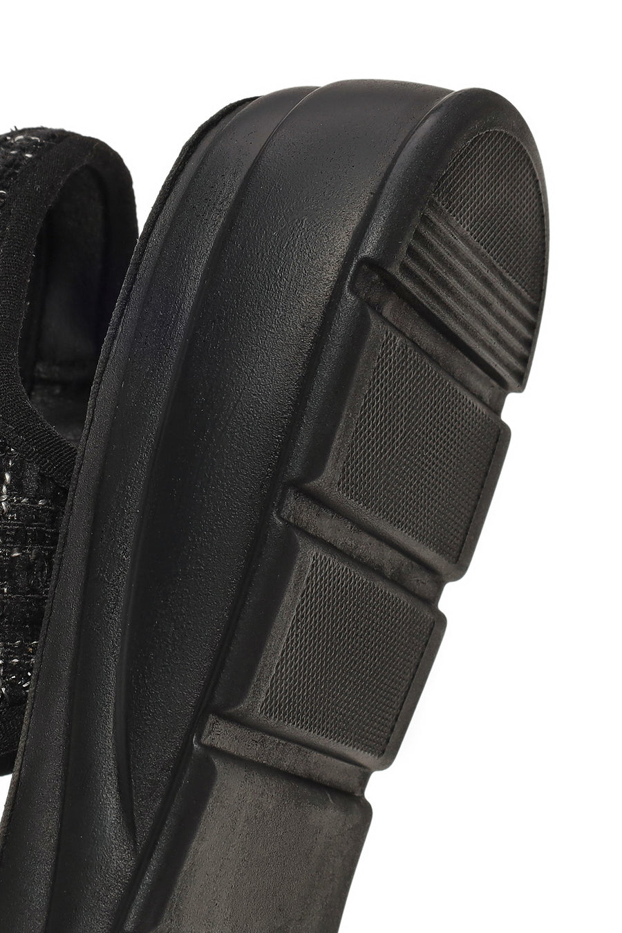 Women's Black Thick-Soled Patterned Fabric Sandals