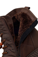 Woman Brown Zip Closure Thick-Soled Charmed Fabric Combat Boots | Derimod