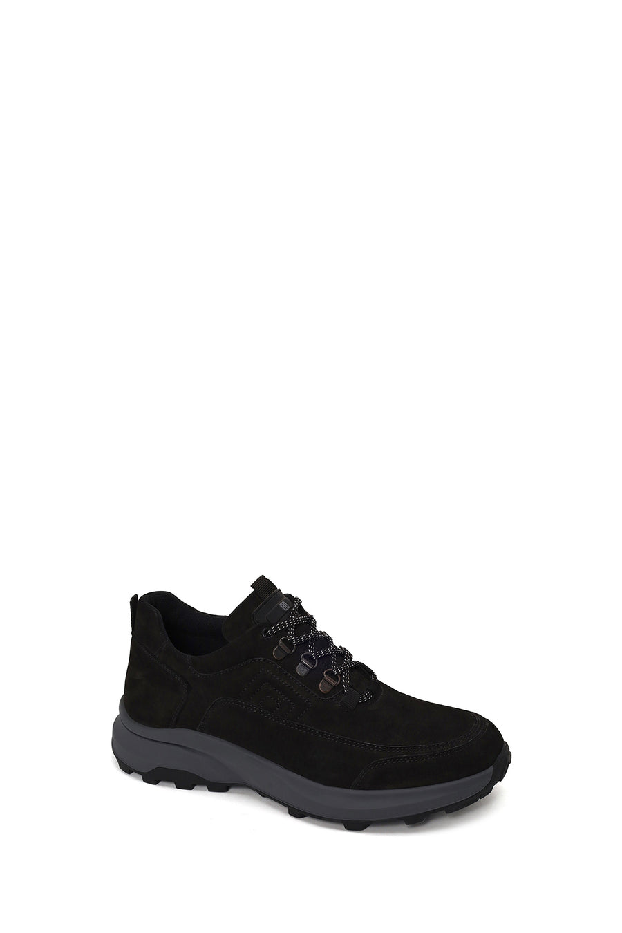 Erkek Siyah Bağcıklı Kalın Tabanlı Nubuk Deri Casual Sneaker