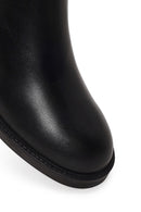 Woman Black Zip Closure Thick-Heeled Leather Boots | Derimod